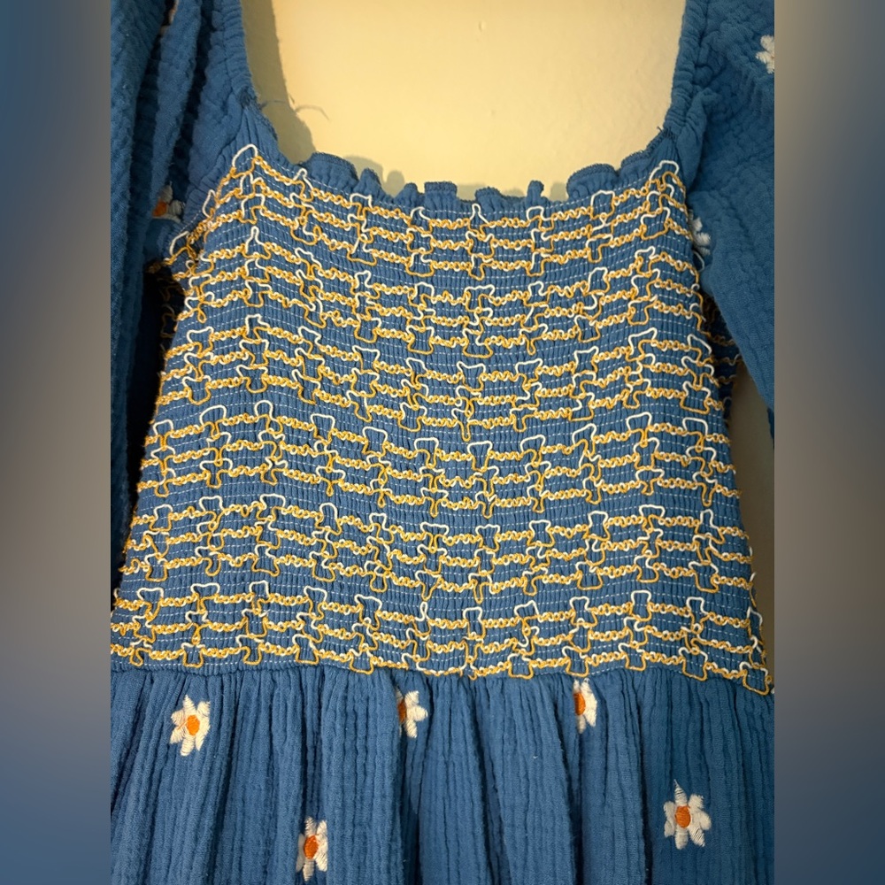 Blue Floral Maxi Dress with Smocked Bodice - Picture 5 of 6